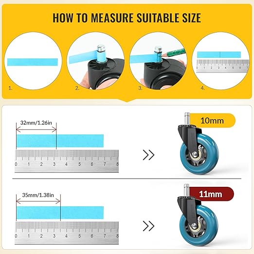 HOLKIE Gaming Chair Wheels - Silent Roller Blade Casters for Esports Rig Replacement - Heavy Duty 11x22mm - Smooth 360° Stealth Glide for Hardwood & Carpet - Set of 5 Blue