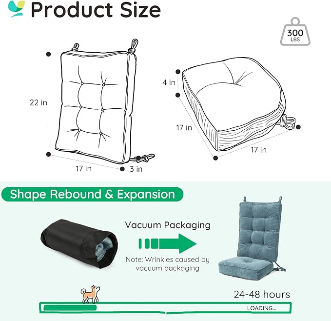 Rocking Chair Cushion - Non-Slip Thick Rocking Chair Pad Indoor with Ties High-Back Rocker Cushion Set for Porches Balconies Nurseries & Living Rooms