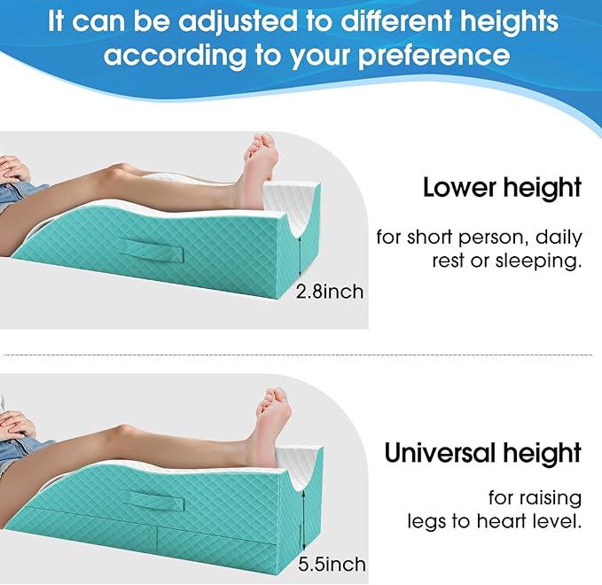 TranquilRelax Elevation Pillows for Leg After Surgery, Memory Foam Adjustable Wedge Pillow for Injury or Rest, Ankle Pillow for Sleeping Blood Circulation Green/Single Leg