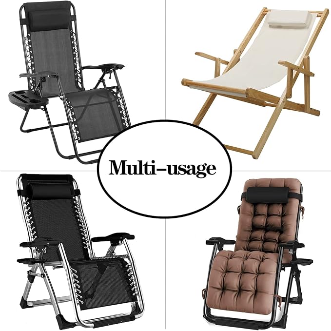 Zero Gravity Chair Set of 2 Replacement Pillow Headrest with Elastic Band, Universal Soft Removable Padded Cushion Head Pillow for Zero Gravity Lounge Folding Patio Lawn Recliner Chairs, Black