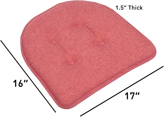Chair Cushion Memory Foam Pads Tufted Slip Non Skid Rubber Back U-Shaped 17" x 16" Seat Cover, (Pack of 3)