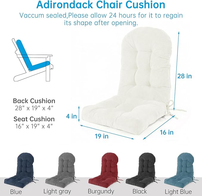 Rocking Chair Cushions Set - Non-Slip Adirondack Chair Cushions with Ties Indoor/Outdoor Rocking Chair Pad for Living Room, Bedroom, Balcony, Office