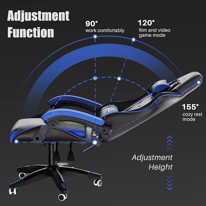 Racingreat Gaming Chair High Back, Ergonomic Computer Gamer Chair with Headrest and Lumbar Support, Racing Style Reclining Game Chair for Adults, Kids (Blue-Black)