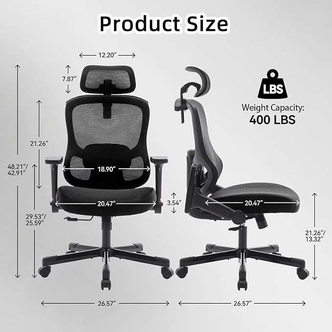 Ergonomic Office Chair Reclining Gaming Chair Adjustable Lumbar Support 6D Armrest Headrest Breathable Mesh Swivel Computer Chairs Home Task Desk Chair Wheels Coat Hanger Tilt Lock Cross Legged Chair