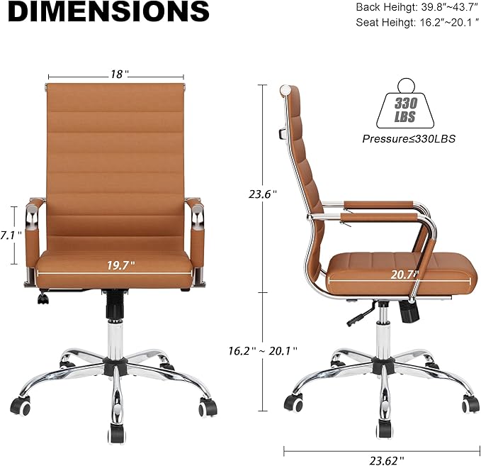 Okeysen Office Desk Chair, Ergonomic Leather Modern Conference Room Chairs, Executive Ribbed Height Adjustable Swivel Rolling Chair for Home Office