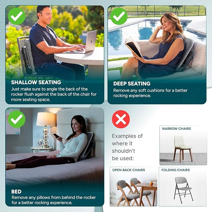 READY ROCKER Ultra| Adjustable Ergonomic Portable Rocker | Back Pain Relief & Relaxation | Back & Lumbar Support for Chair | Lightweight & Portable | 4.0 Model (Dove)