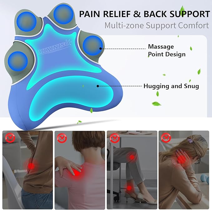 Lumbar Support Pillow for Chair, Ergonomic Back Cushion for Office, Home, Car Seats (Blue)