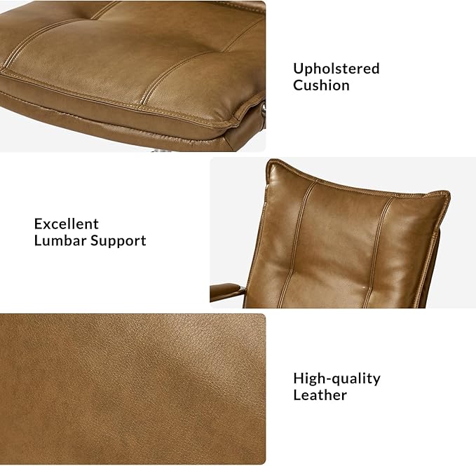 HULALA HOME Faux Leather Home Office Desk Chair, Adjustable Swivel Computer Chair with Sliver Legs and Arms, Comfy Upholstered Task Chair(Camel)