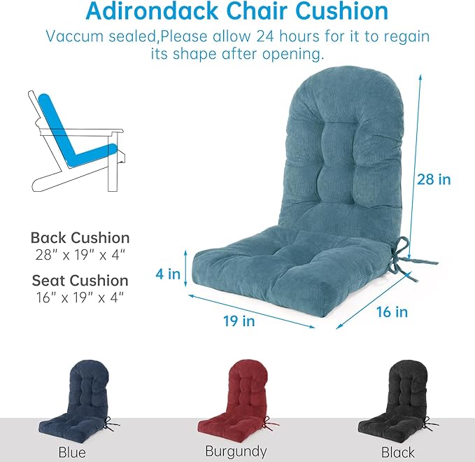 Rocking Chair Cushions Set - Non-Slip Adirondack Chair Cushions with Ties Indoor/Outdoor Rocking Chair Pad for Living Room, Bedroom, Balcony, Office