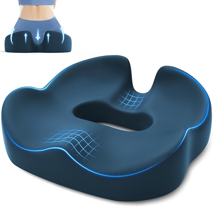 SweetSlubr Large Donut Pillow Seat Cushion for Hemorrhoid Discomfort&Tailbone Pressure, Office Chair Cushion for Long Sitting, Ergonomic Coccyx Pillow for Postpartum Pregnancy, Lifting Cushions, Blue