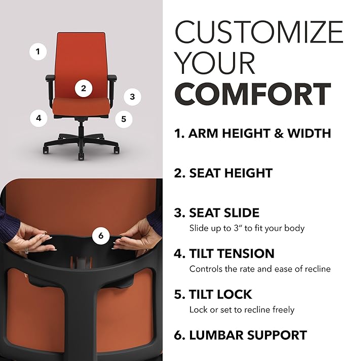 HON Ignition 2.0 Mid Back Task Chair, Spectrum Mesh, Advanced Synchro-Tilt Control, Office Chair with Lumbar Support, Height and Width Adjustable Arms, Black Frame, Salamander