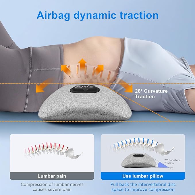 3 in 1 Lower Back Massager - Electric Lumbar with Heat, Vibration,Traction,Lumbar Support Pillow for Lower Back Pain Relief,Deep Tissue Relaxation, Grey FSA Eligible/HSA Eligible