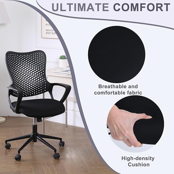 Ergonomic Office Chair, Breathable Mesh Computer Desk Chair with Armrests, Rolling Swivel Task Chair, Butterfly Back Design for Home Office, Adults and Teens (Black)