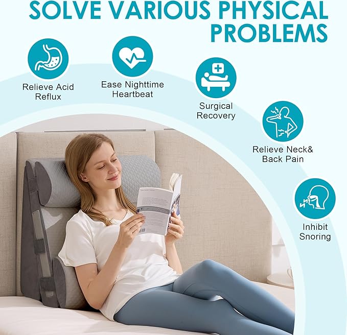 4Pcs Wedge Pillow Set for After Surgery,Acid Reflux Relief, Adjustable Bed Wedge Pillows for Sleeping,Anti Snore, Memory Foam Triangle Pillow for Back&Neck&Shoulder Pain Relief, Grey