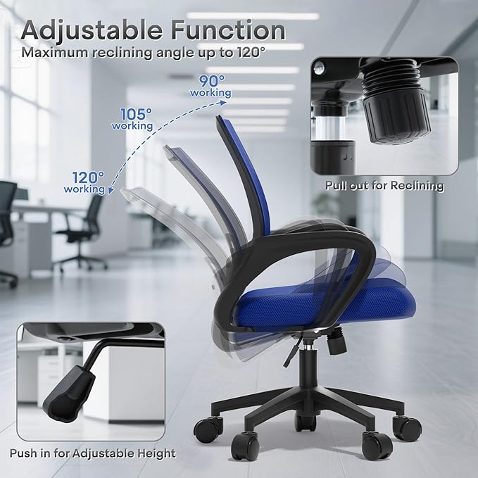 Ergonomic Office Chair - Heavy Duty 330Lbs, Breathable Mesh Computer Desk Chair with Lumbar Support & Armrest, Rolling Swivel Adjustable Tilt Lock for Home Office/Gaming, Bedroom Study
