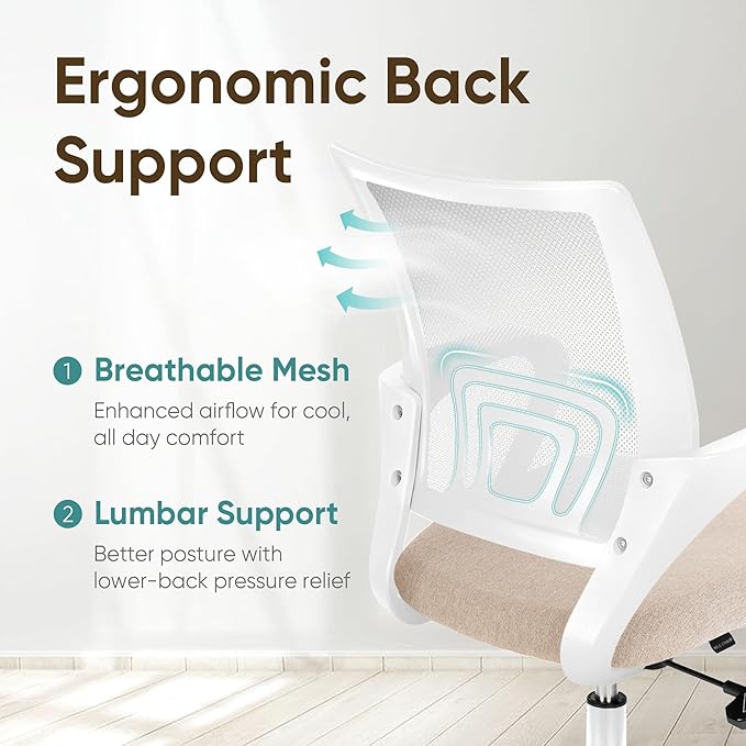 ETONEX Office Chair with Ergonomic Mid Back Cushion Lumbar Support Adjustable Swivel Rolling Computer Gaming Desk Chair Comfy Mesh Seat Wheels Home Executive Use (1, Beige)