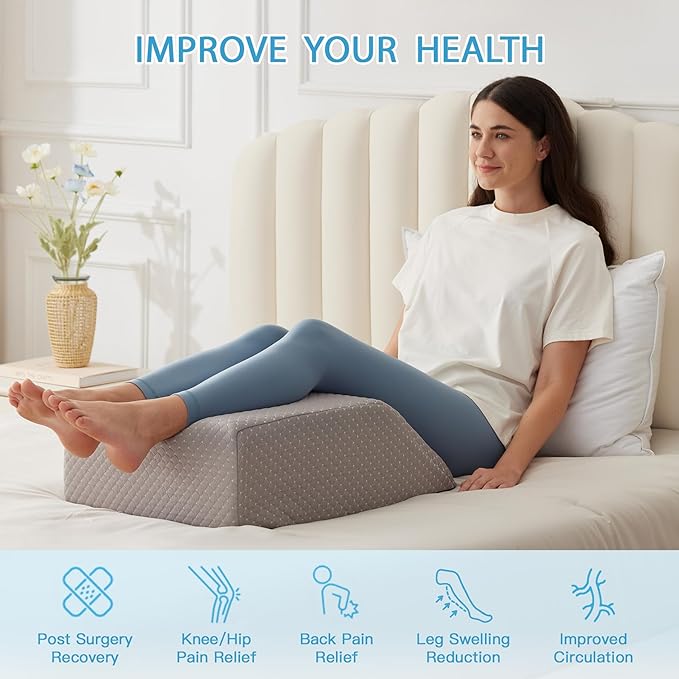 MEGCXIT Leg Pillow Elevation Blood Circulation, Leg Wedge for Elevation for Swelling, Leg Elevating Pillow for After Surgery, Memory Foam Foot Knee Pillow for Back Sleeping 24×19×8 Inch Grey