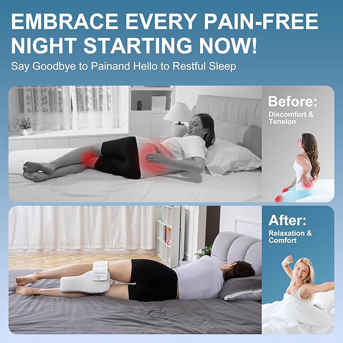 UJPFEO Knee Pillow for Side Sleepers,Leg Pillows for Sciatica,Knees,HIPS,Joints Between Legs,Back Pain Relief When Side Sleeping Spine Alignment Support for Knee Surgery Recovery,Removable Strap