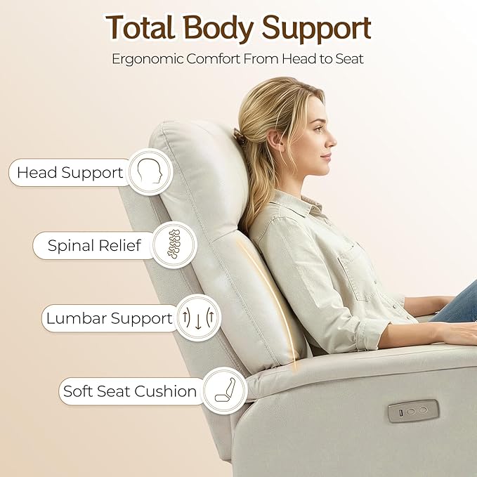 ECOTOUGE Electric Office Chair with USB Charging, Recliner Executive Office Chair with Footrest, Big and Tall High-Back Desk Chair, 400LBS Weight Capacity, Microfiber, Beige
