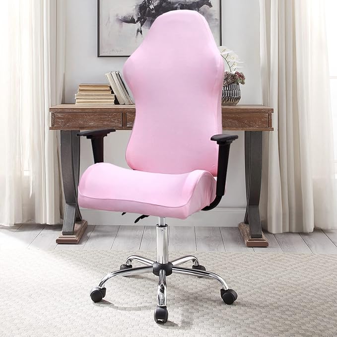WOMACO Gaming Chair Slipcover Stretch Seat Chair Cover for Leather Computer Reclining Racing Ruffled Gamer Chair Protector (Pink, One-Size)