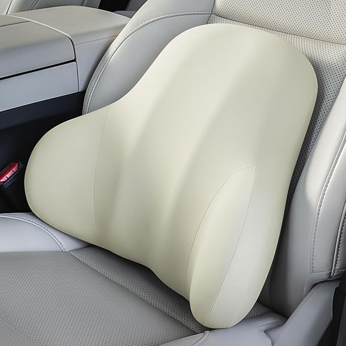 BABUR Lumbar Support Pillow for Car, Ergonomic Memory Foam Support Pillow for Lower Back Pain Relief, Washable Cover, Lumbar Cushion for Driving Seat, Fits Most Cars | Beige
