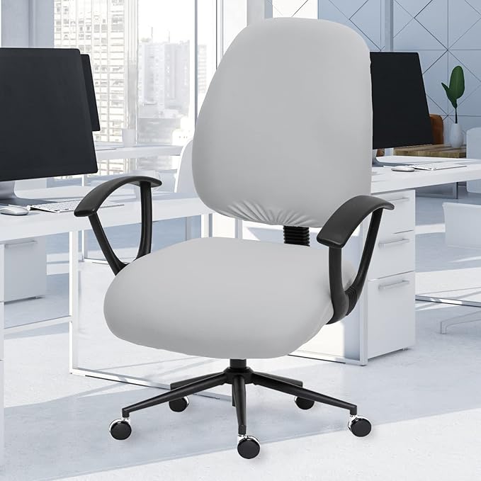 Stretchable Separate Office Chair Seat Covers - Universal Stretch Computer Chair Slipcover - Washable Rotating Backrest Coverings & Cushion Protectors for Dogs, Cats, Pets, Light Gray