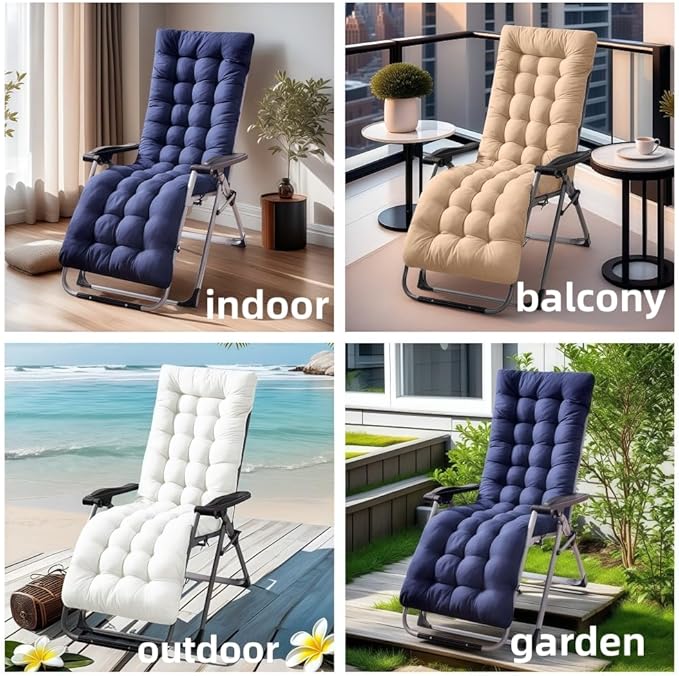 Patio Chaise Lounger Cushion， IndoorOutdoor Rocking Chair Sofa Cushion with 6 Ties， Thick Padded Swing Bench Cushion，61x18.9x3.1in (Dark Coffee)