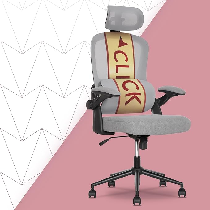 AeroCore M320 Ergonomic Office Chair, High Back Breathable Mesh Computer Chair with Lumbar Support, Adjustable Headrest & Tilt, Flip-Up Arms, 360° Swivel Home Office Desk Chair, Gray