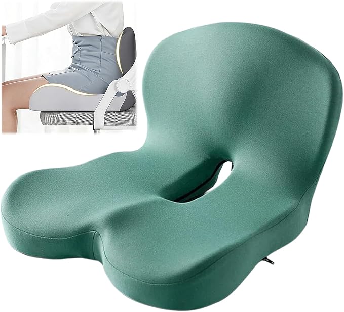 Orthopedic Cushion, Seat Cushion for Office Chair and Car, Ergonomic Memory Foam L-Shaped Integrated Seat Cushions, Lumbar Support & Tailbone Pain Relief for Office Chair Car Wheelchair (B-Green)