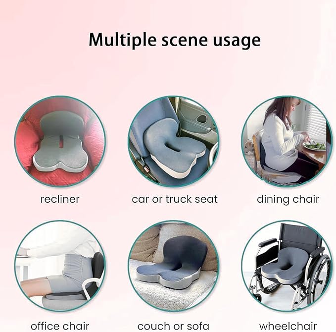 Orthopedic Cushion, Seat Cushion for Office Chair and Car, Ergonomic Memory Foam L-Shaped Integrated Seat Cushions, Lumbar Support & Tailbone Pain Relief for Office Chair Car Wheelchair (B-Light Grey)