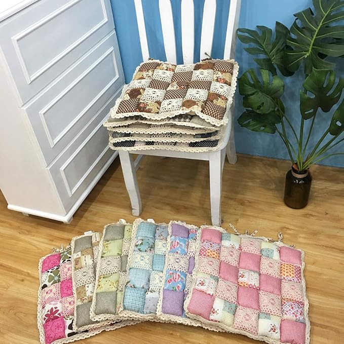 vctops Patchwork Chair Pad with Ties No Slip Lace Trim Chair Cushion Farmhouse Floral Print Kitchen Dining Seat Cushion (611, 16"x16")