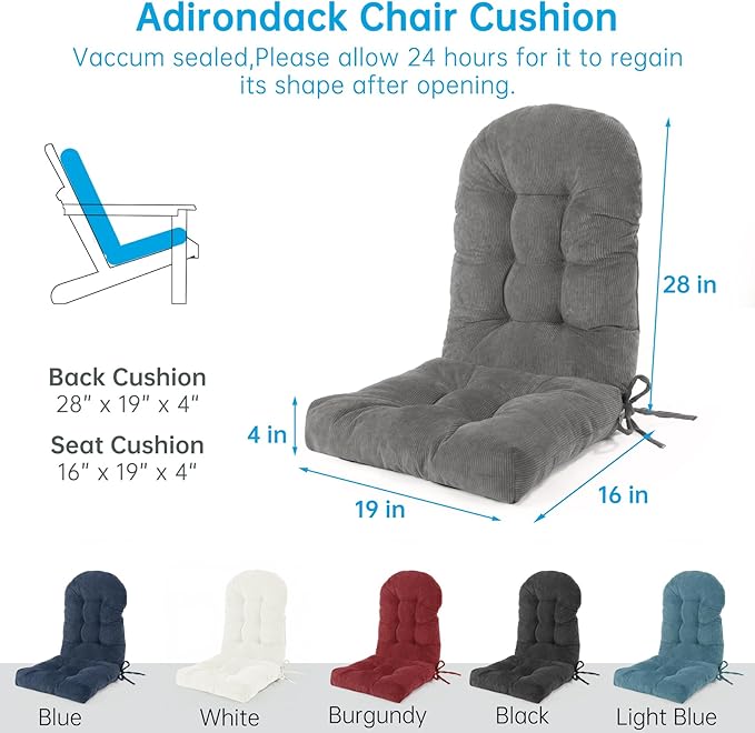 Rocking Chair Cushions Set - Non-Slip Adirondack Chair Cushions with Ties Indoor/Outdoor Rocking Chair Pad for Living Room, Bedroom, Balcony, Office