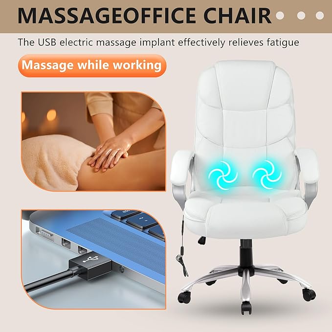 FDW Office Chair Computer High Back Adjustable Ergonomic Desk Chair Executive PU Leather Swivel Task Chair with Armrests Lumbar Support (Beige)
