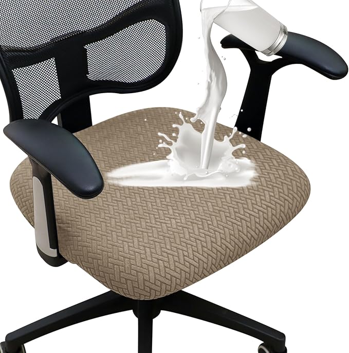 FORCHEER 100% Waterproof Office Chair Seat Cover 20x20 Jacquard Strechable Computer Desk Chair Seat Cushion Slipcover 1 Piece Washable-Camel