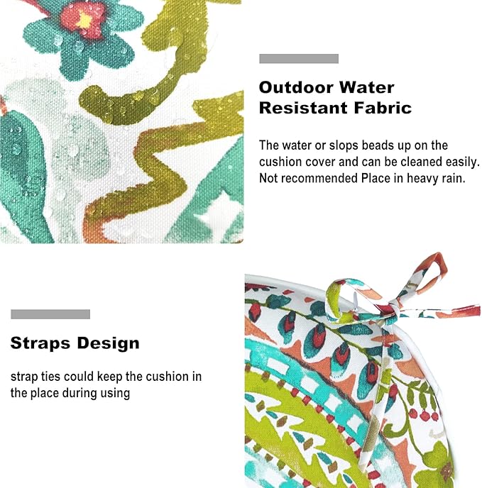 DYTXIII Set of 4 Outdoor Chair Cushions with Ties,Water Repellent Patio Chair Pads 17"x 16" for Outdoor Furniture,Round Corner Seat Cushions for Garden Yard Kitchen Pretty Paisley