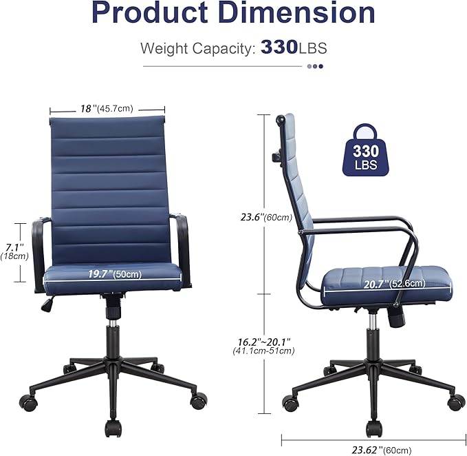 Okeysen Office Desk Chair Conference Room Chairs Modern Ergonomic Executive Swivel Chair Adjustable Height PU Leather Home Desk Chairs with Armrests Comfy Computer Task Chairs with Wheels (Navy Blue)