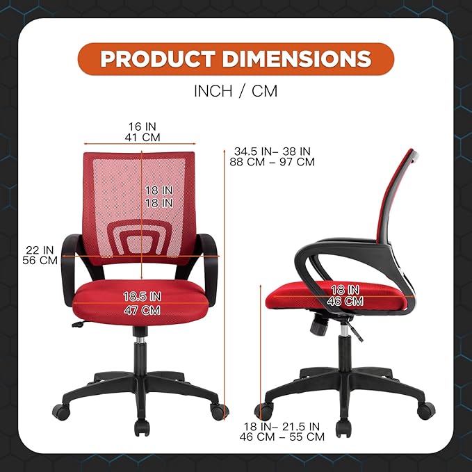 Ergonomic Office Chair Desk Chair Mesh Computer Chair Task Rolling Swivel Chair Upgraded Executive Swivel Computer Chair with Lumbar Support Modern Executive Adjustable Chair,Red