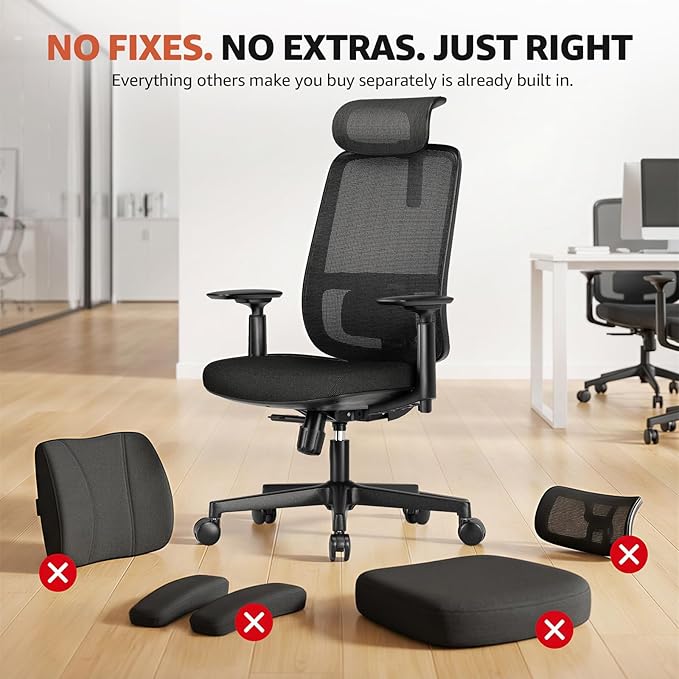 ErgoSift M1 Ergonomic Office Chair Mesh Chair, Home Office Desk Chairs with Adjustable Lumbar Support, Comfortable Computer Gaming Chair, Office Chair for Long Hours (Black)