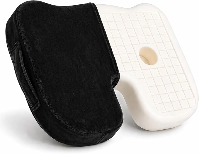 Cushy Tushy Premium Seat Cushion with Moveable Holes, Customizable Foam – Relief for Lower Back, Sciatic, & Tailbone Pain – Perfect for Driving, Home & Office – Black Fabric Cover