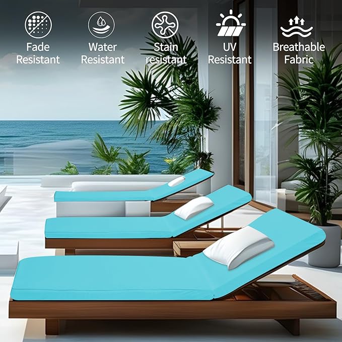 Outdoor Chaise Lounge Cushions for Patio, 72"x22"x3" Lounge Chair Cushions Set of 2, Waterproof Replacement Seat Cushions for Outdoor Furniture