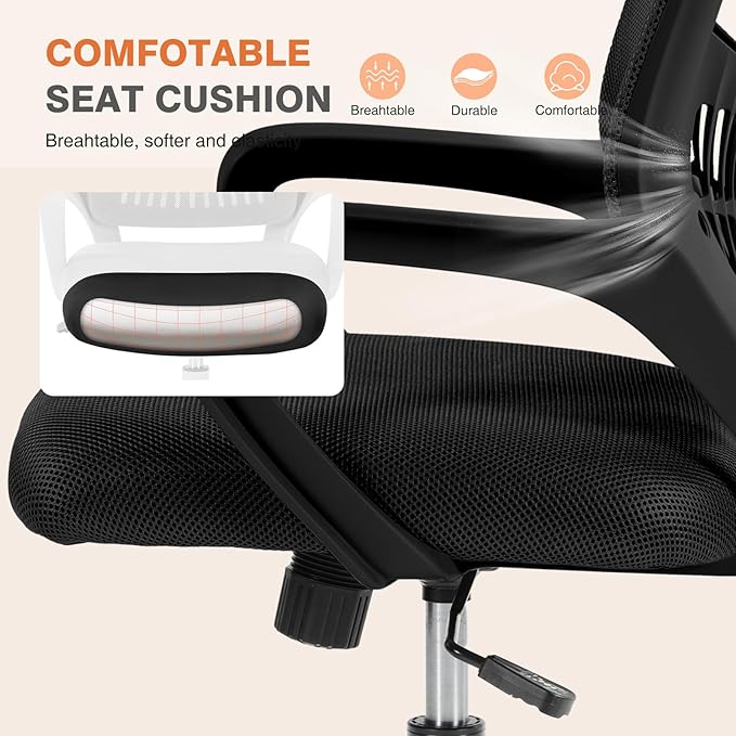 Sweetcrispy Home Office Managerial Executive Chair, Ergonomic Mesh Adjustable Swivel Mid-Back Computer Desk Chair with Comfortable Lumbar Support, Comfy Arms for Bedroom,Study