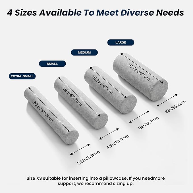 Neck Roll Cervical Pillow for Neck Pain Relief - Memory Foam Neck Pillow for Bed | Round Neck Pillows for Sleeping (Grey, X-Small - 3.5" H)