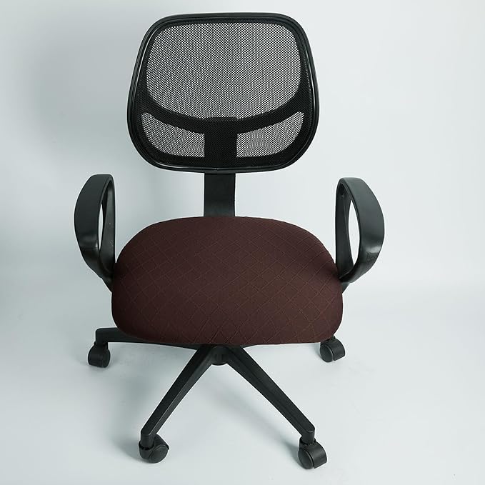 Melaluxe Stretch Jacquard Office Chair Cover, Removable Washable Desk Chair Cover Rotating Chair Seat Slipcover, Coffee