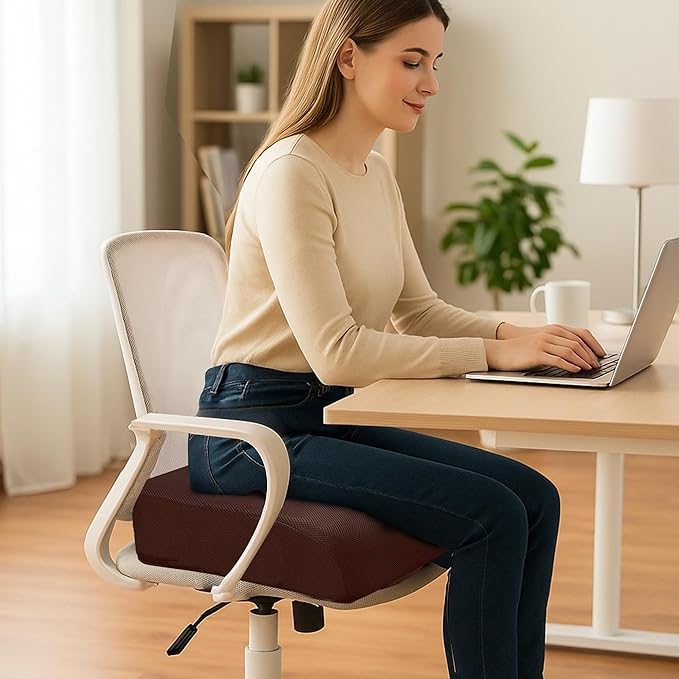 6" Extra Thick Memory Foam Office Chair Cushion – 2-Layer Booster Seat for Back & Tailbone Pain Relief, 18 x 16 x 6in Non-Slip Cushion with Carry Handle for Wheelchair, Car, and Airplane