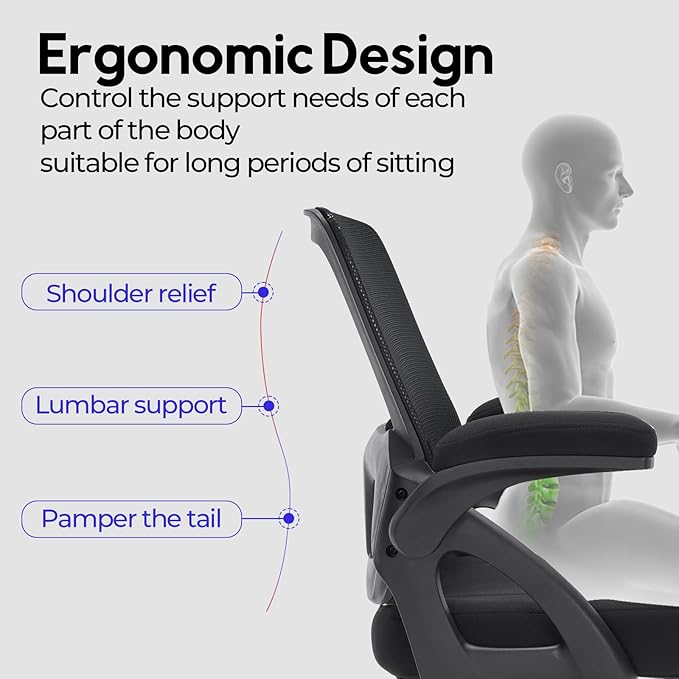 Big and Tall Office Chair 500BLS for Heavy People Mesh Wide Office Chair Heavy Duty Office Chairs with Flip-up Armrests Computer Desk Chair Black