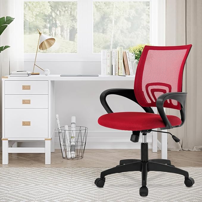 Ergonomic Office Chair Desk Chair Mesh Computer Chair Task Rolling Swivel Chair Upgraded Executive Swivel Computer Chair with Lumbar Support Modern Executive Adjustable Chair,Red