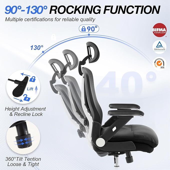 750lbs Ergonomic Office Chair,Upgrade Big and Tall Office Chairs for Heavy People,Mesh High Back Desk Chair with 5D Flip Arms Large Wheels,Adjustable Headrest & Lumbar Support,Wide Chairs