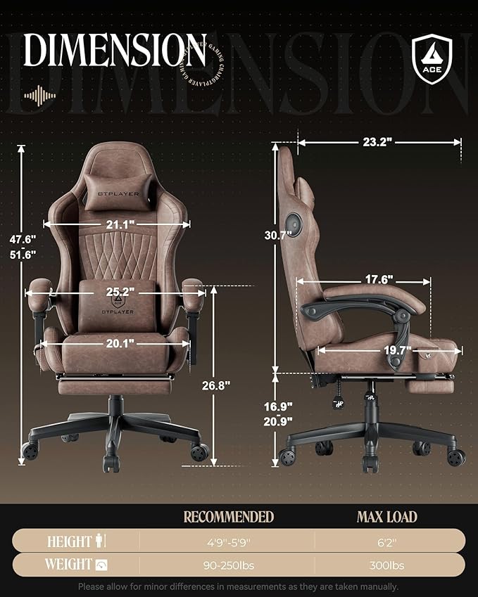 GTPLAYER Gaming Chair, Video Game Chairs with Footrest, PC Gamer Chairs for Adults - Padded High Back Ergonomic Reclining Silla Gamer, Linkage Armrest, Ace Pro, Light Brown
