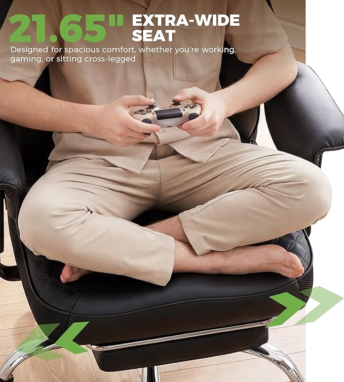 GTPLAYER Big and Tall Office Chair High Back Computer Gaming Chair with Ergonomic Lumbar Support &Pocket Spring Cushion for Lower Back Pain Relief, Leather Executive Chair with Foot Rest, Black