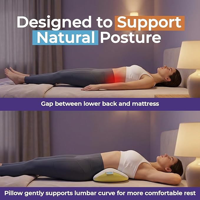Lumbar Support Pillow for Sleeping, Memory Foam Lower Back Pillow for Bed, Ergonomic Back Support Cushion for Side & Back Sleepers, Breathable Washable Cover, Oeko-TEX & CertiPUR-US Certified